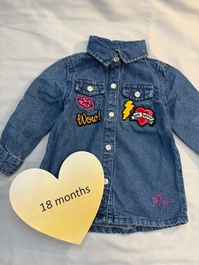 Betsey Johnson Blue Kids Jean shirt dress with Colorful Patches